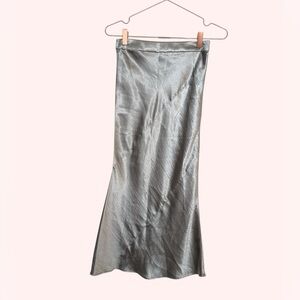 Front Row Shop midi silky satin silver metallic skirt size XS